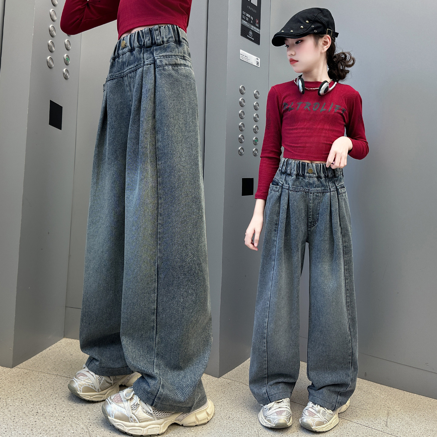 女童牛仔裤春秋薄款儿童炸街潮酷儿童宽松阔腿裤韩系大童休闲裤子,童装/婴儿装/亲子装,裤子,淘宝优惠券,粉丝福利购,淘宝优惠卷