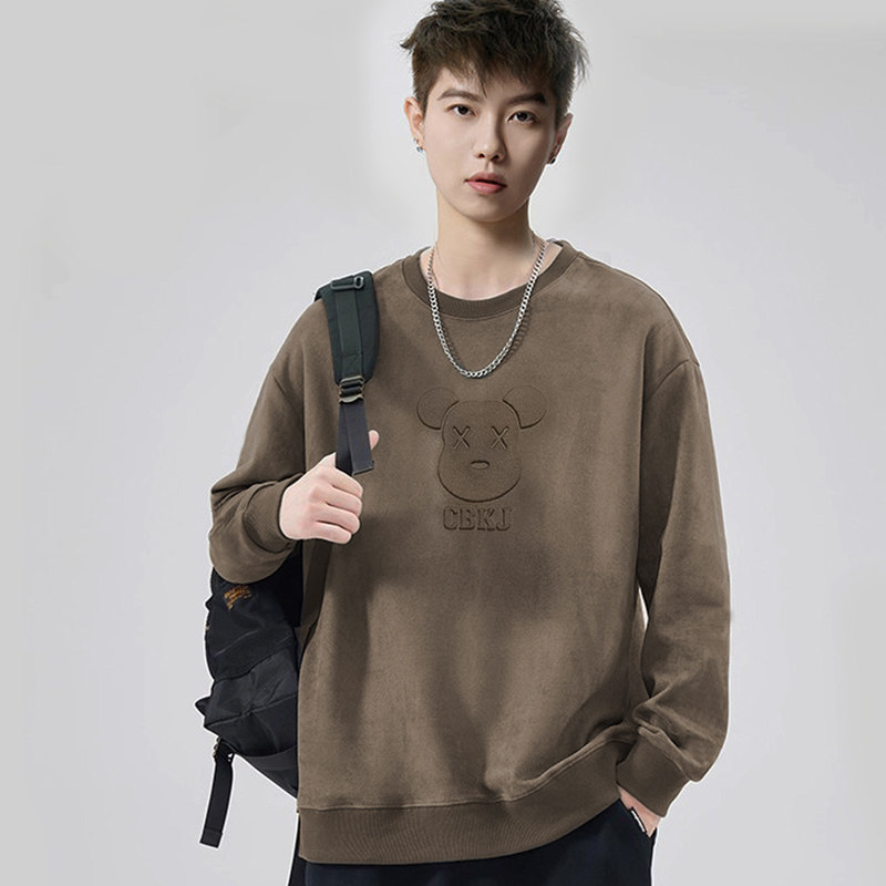 380克麂皮绒卫衣钢印标圆领长袖卫衣潮新款宽松男GW601P40控58,男装卫衣,星座414A-3（原B215-3）