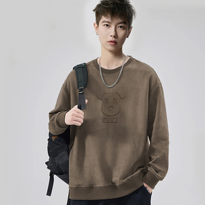 380克麂皮绒卫衣钢印标圆领长袖卫衣潮新款宽松男 GW601 P40 控58图片