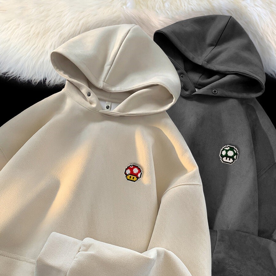 麂皮绒连帽卫衣男春秋潮牌情侣贴标宽松美式重磅外套GM035P50,女装短外套,星座414A-3（原B215-3）