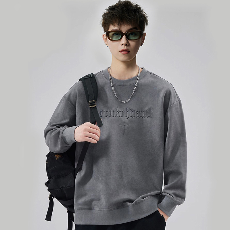 380克麂皮绒卫衣钢印标圆领长袖卫衣潮新款宽松男GW605P40控58，男装卫衣，星座414A-3（原B215-3）