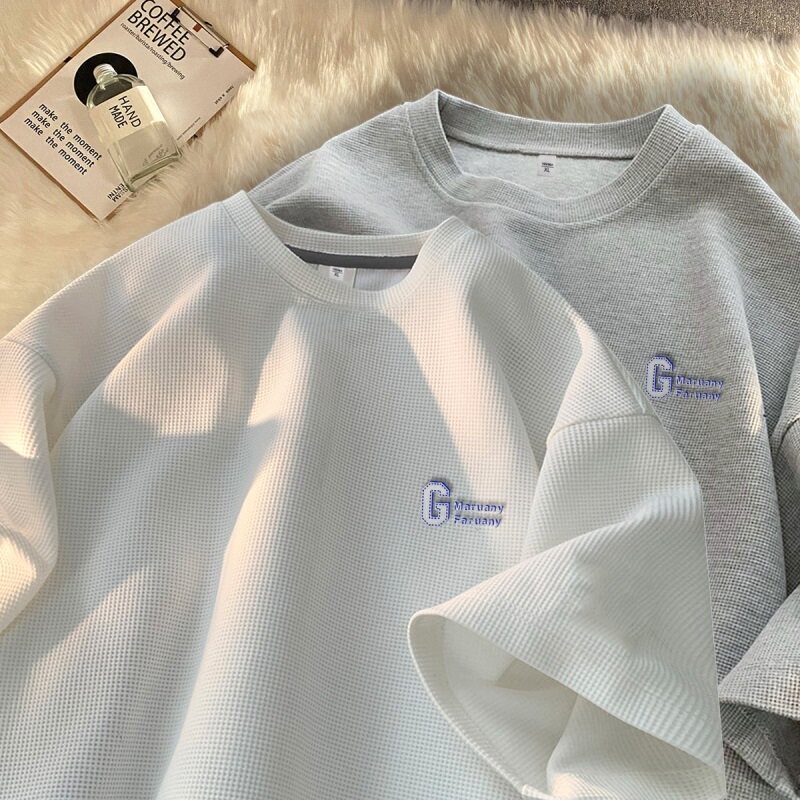 重磅华夫格短袖t恤男夏季宽松五分半袖帅气体恤衣服HT082P25,男装T恤,星座414A-3（原B215-3）