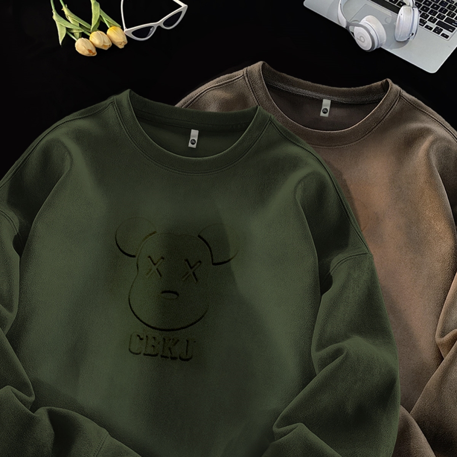 380克麂皮绒卫衣钢印标圆领长袖卫衣潮新款宽松男GW601P40控58，男装卫衣，星座414A-3（原B215-3）