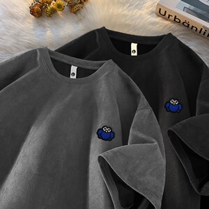 T恤男款夏季麂皮绒美式复古短袖大码潮牌宽松体恤GT032 P28 控40,男装T恤,星座414A-3（原B215-3）