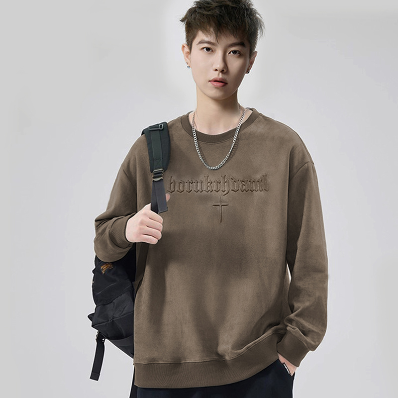 380克麂皮绒卫衣钢印标圆领长袖卫衣潮新款宽松男GW605P40控58，男装卫衣，星座414A-3（原B215-3）