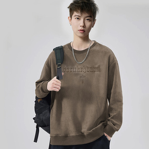 380克麂皮绒卫衣钢印标圆领长袖卫衣潮新款宽松男 GW605 P40 控58,男装卫衣,星座414A-3（原B215-3）