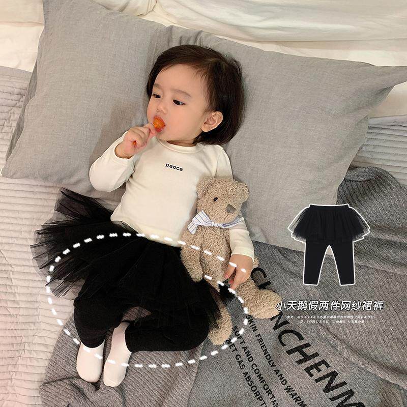 辰辰妈女宝宝加绒加厚保暖网纱假两件裙裤小童洋气