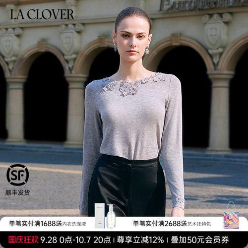 兰卡文(LA CLOVER)圆领长袖上衣女蕾丝魅影LC72AAK1