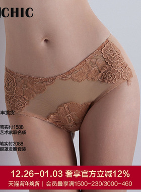 BeChic性感薄透网纱弹力约会穿搭中腰平角内裤傲然之花BC23AA1
