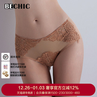 BeChic性感薄透网纱弹力约会穿搭中腰平角内裤 傲然之花BC23AA1