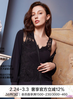 LACLOVER兰卡文清透蕾丝长袖开衫透视外套LC81SD2