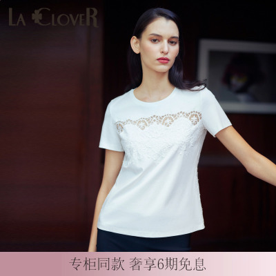 【新品】LACLOVER蕾丝轻时装兰卡文蕾丝T恤纯棉上衣家居服LC81UE2