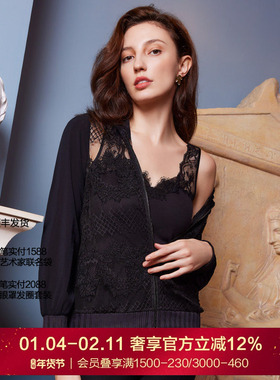 LACLOVER兰卡文清透蕾丝长袖开衫透视外套LC81SD2