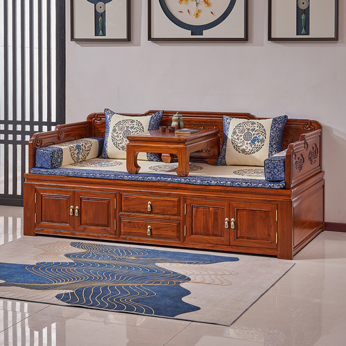 榆木罗汉床床箱多功能储物小户型