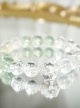 天然水晶绿萤石白阿赛手链手串女生日礼物时尚饰品ins小清新