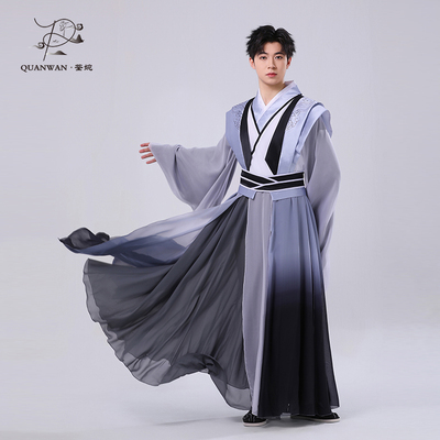 剑客黑色春秋战国唐朝棉麻演出服