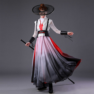 水墨色侠客古装武侠武打服装舞台演出服表演服定制出租