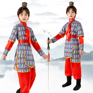 儿童古代士兵服装男童女孩花木兰演出服古装盔甲戏曲朗诵表演服饰