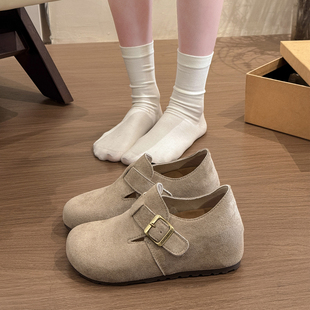 复古乐福博肯单鞋 春季 女2026新款 小个子内增高7CM厚底全包勃肯鞋