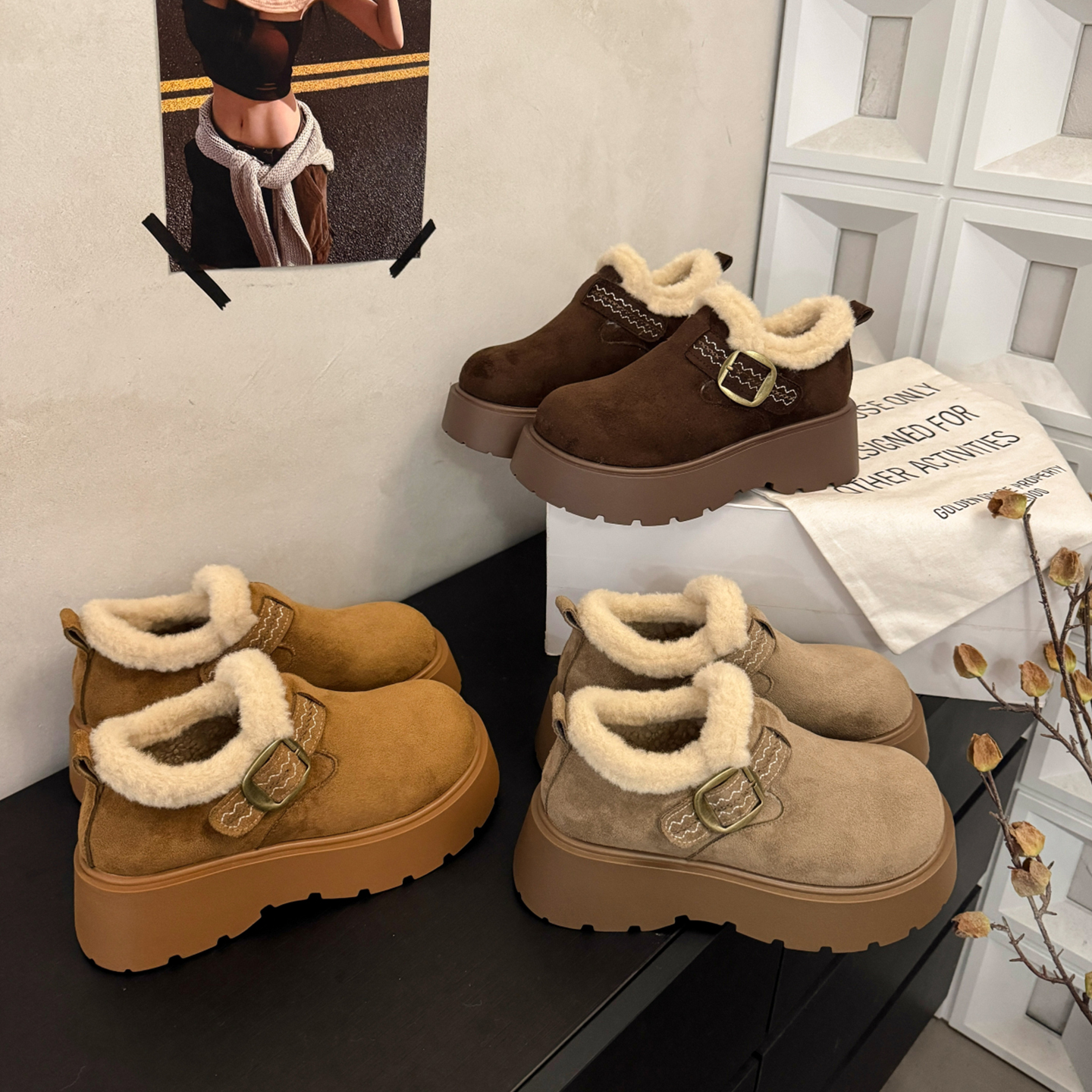 冬季雪地靴女款乐福鞋毛毛棉鞋