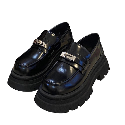 锁扣装饰英伦风增高厚底小皮鞋