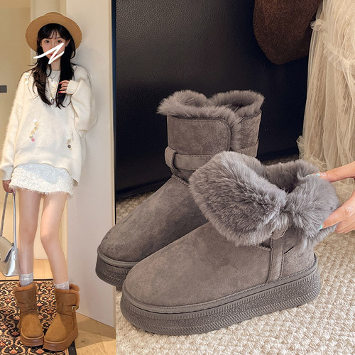 灰色厚底短筒雪地靴女2025冬季