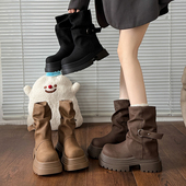 棕色英伦风复古圆头厚底裤 美拉德短筒马丁靴女2025秋冬季 新款 管靴