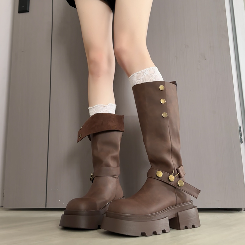 厚底增高长筒靴子女2025秋冬新款