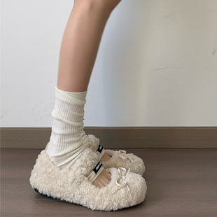 仙女风浅口羊羔毛毛鞋女外穿2026秋冬新款玛丽珍鞋加绒保暖棉鞋子