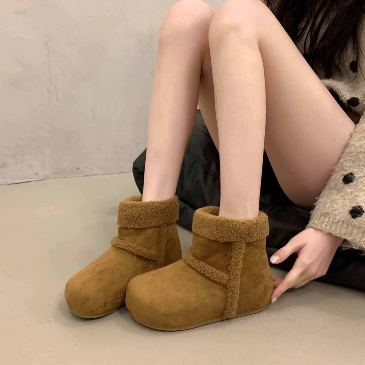 复古厚底内增高毛绒雪地靴女