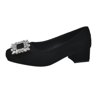 粗跟方头水钻法式高级感单鞋女2026新款春秋季高跟气质通勤晚晚鞋