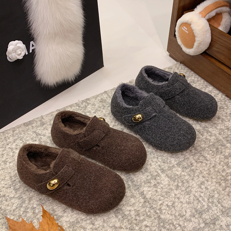 毛绒勃肯鞋女2025秋冬新款软底