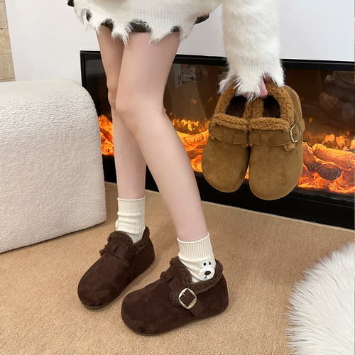 复古厚底加绒勃肯鞋毛毛鞋女