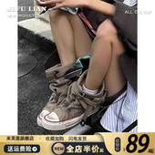 小众设计涂鸦皮带扣高帮板鞋 管堆堆短靴 百搭运动裤 女2025春季 新款