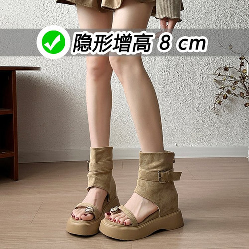 厚底增高8cm套趾罗马凉靴女2026
