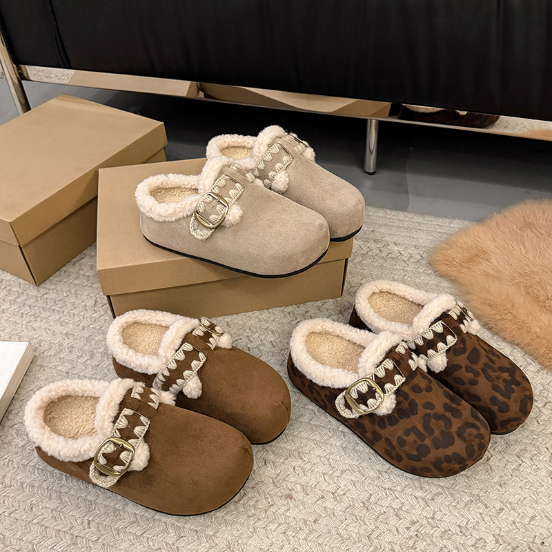 复古厚底加绒毛毛鞋勃肯鞋女