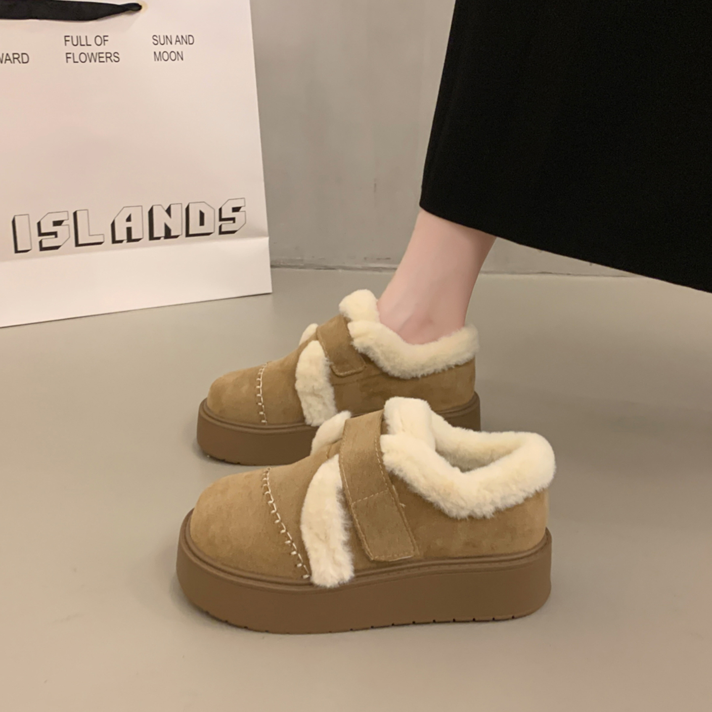 厚底魔术贴雪地靴女2025新款冬季