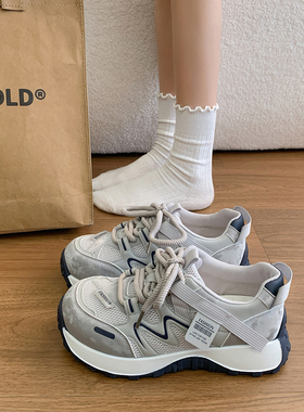 厚底灰色老爹鞋女鞋子2026新款春季增高轻便休闲运动鞋爆款阿甘鞋