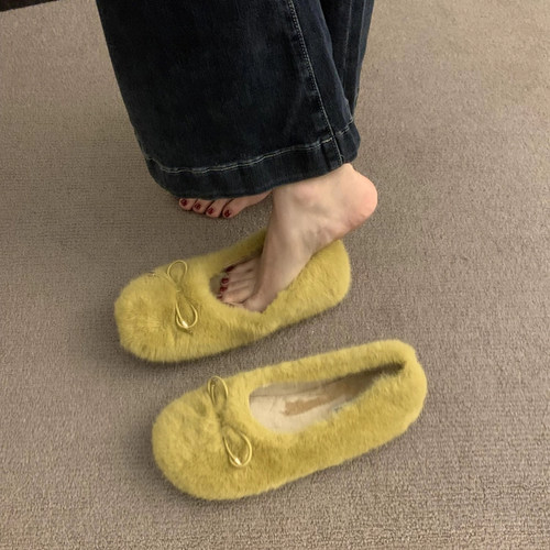 温柔仙女风加绒毛毛鞋女2025秋冬