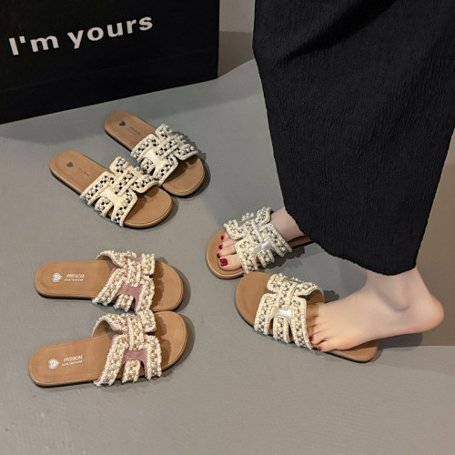珍珠法式ins度假凉拖鞋女夏季