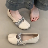 银色平底内增高浅口芭蕾单鞋 女2025夏季 新款 法式 百搭玛丽珍小皮鞋