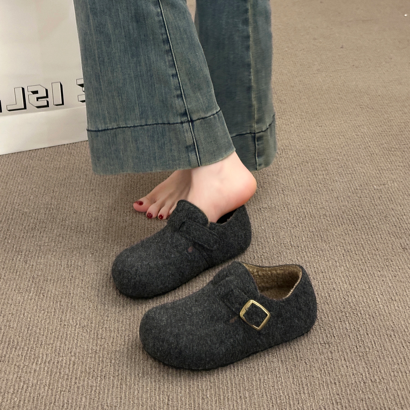 一脚蹬勃肯鞋女2025秋冬新款加绒