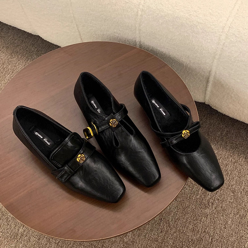 加绒玛丽珍鞋女2025秋冬新款粗跟