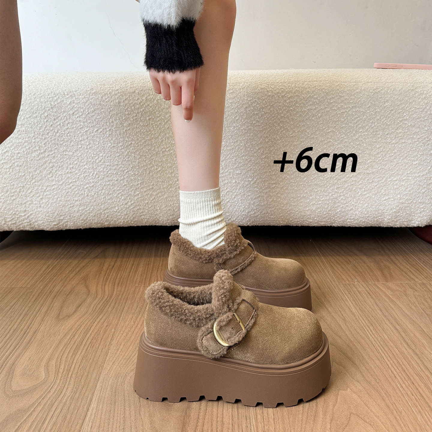 加绒勃肯鞋女2025冬季新款松糕底