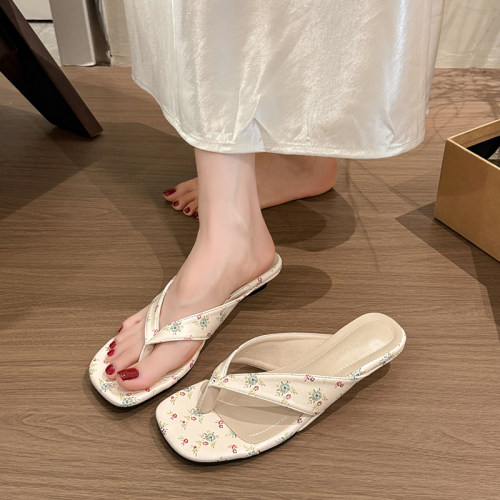 甜美风碎花夹脚人字拖女夏外穿