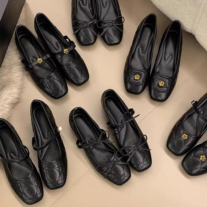 法式小香风菱格纹内增高黑色单鞋