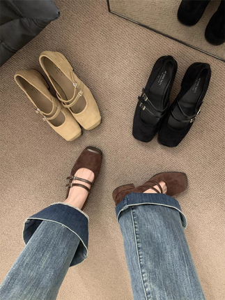 French Square-Toe Chunky Heel Shallow Single Shoes for Women 2026 Spring and Autumn New Style Gentle Mary Jane Shoes to Match Skirts Small Heel Shoes