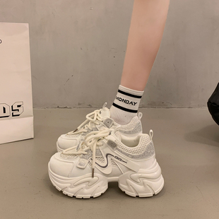 厚底老爹鞋女款2026春季新款白色松糕底增高休闲运动鞋轻便显脚小