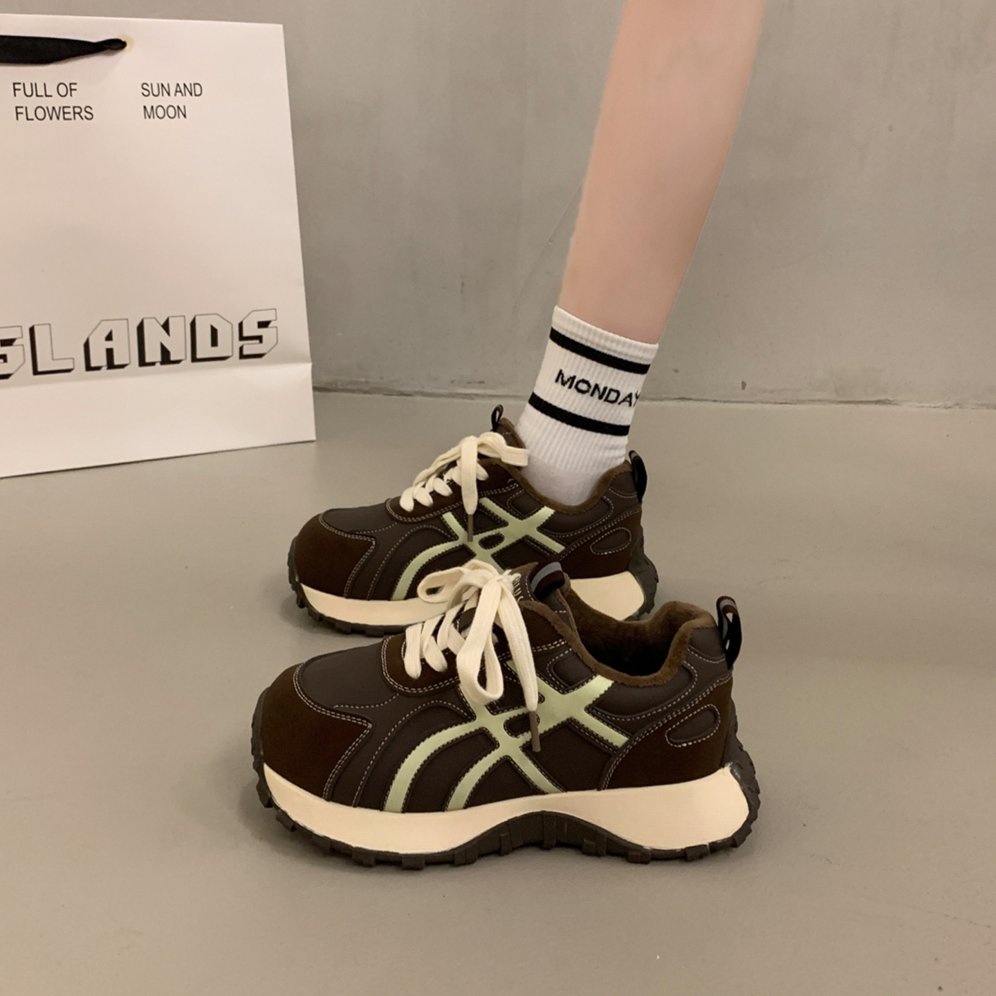 厚底加绒阿甘鞋女2025秋冬季新款