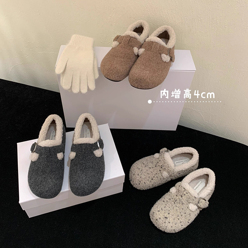 加绒一脚蹬厚底毛毛鞋保暖棉鞋